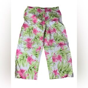 VTG Lana Lee Canada Floral Lily Crop Pants Wide Leg Size 14